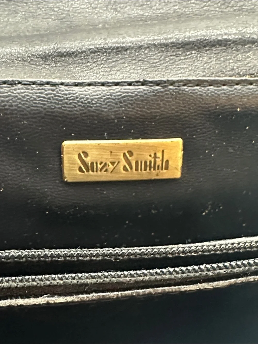 Vintage Suzy Smith Classic Black Leather Top-Handle Bag